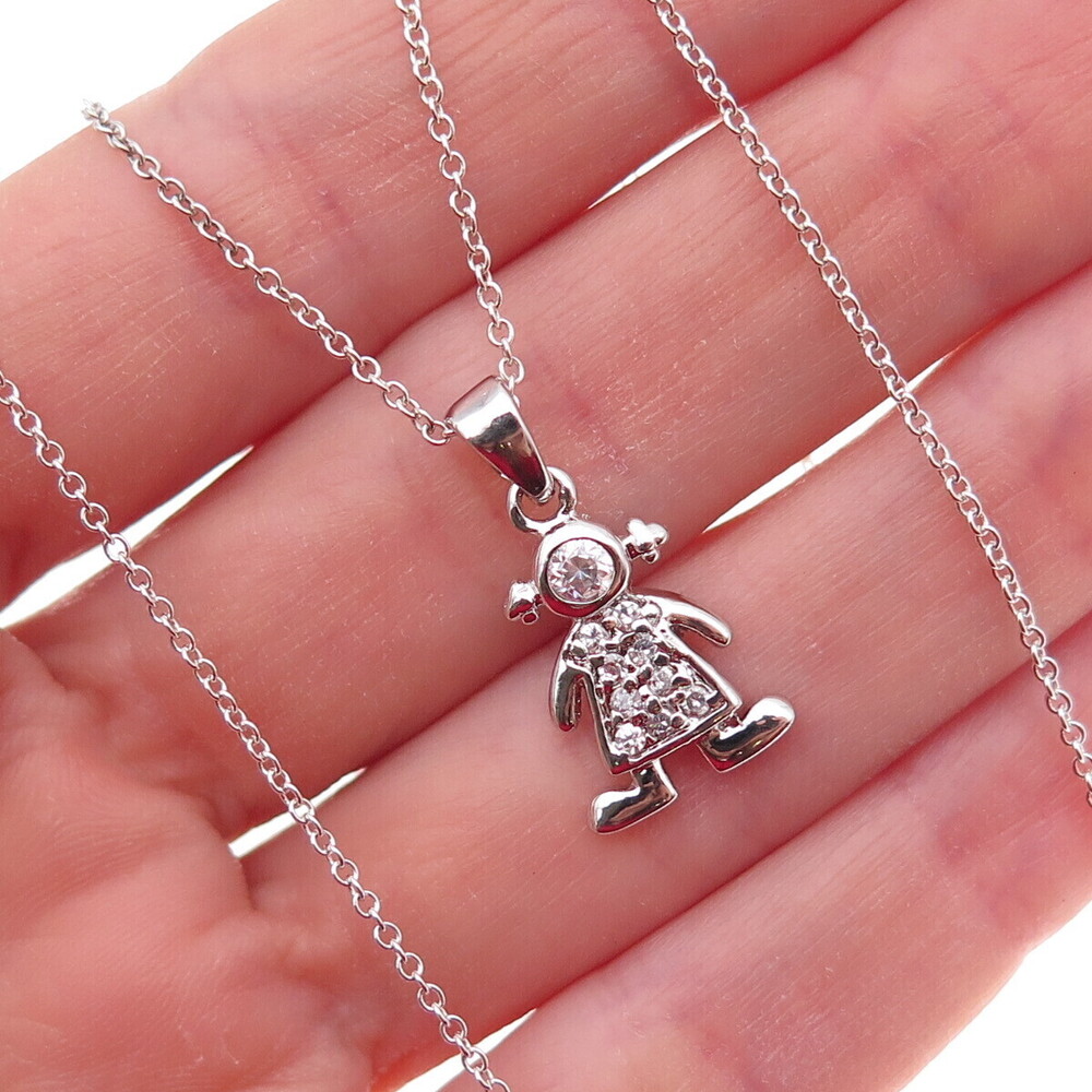 925 Sterling Silver Round-Cut C Z April Birthstone Girl Cable Chain Necklace 18"